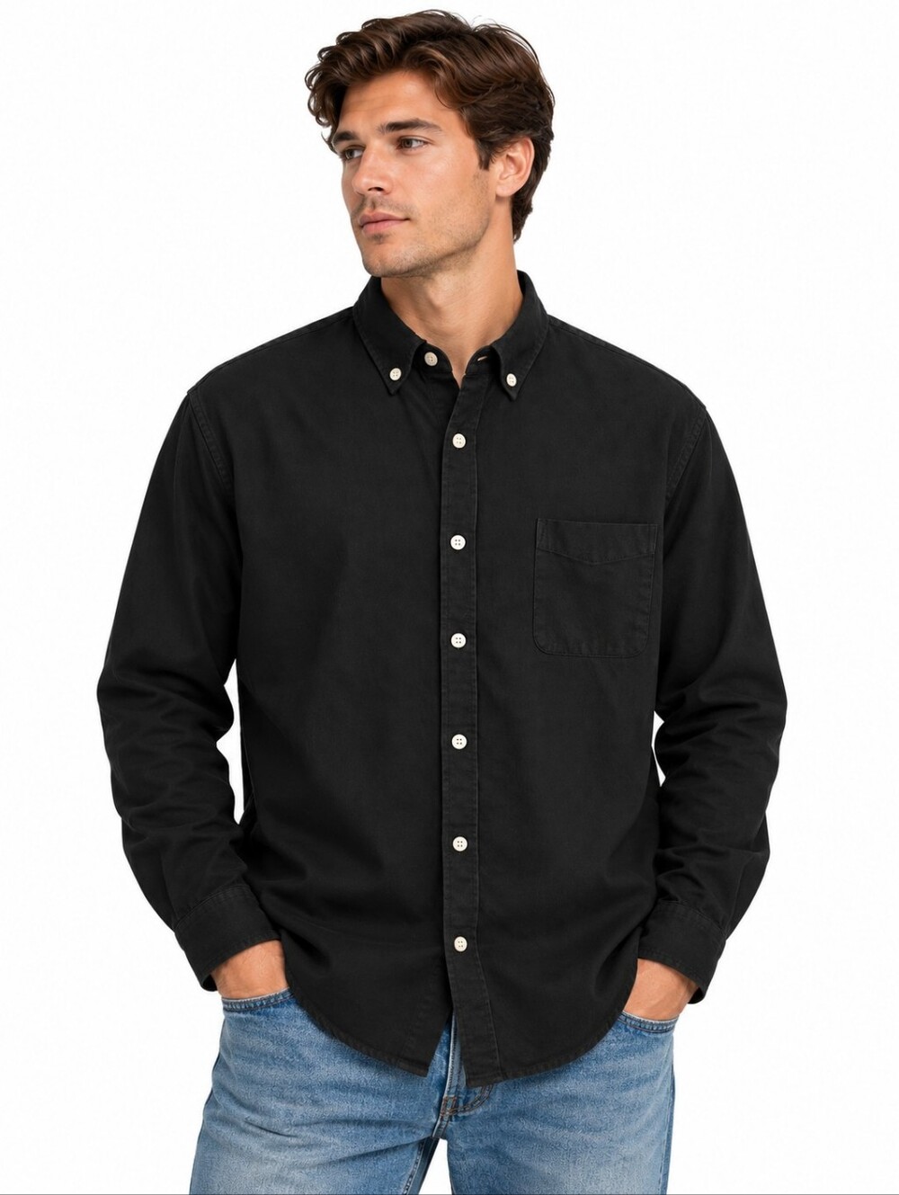Men’s Black Organic Cotton Button Down Shirt Frank And Oak Jasper L